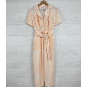 Steele Solange Boiler Jumpsuit Size M Peach Tie Dye Belted‎ Linen Blend Utility